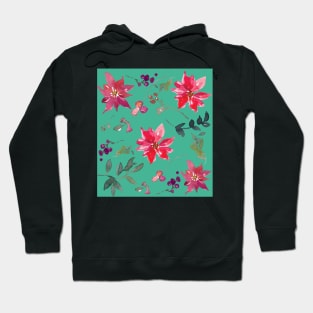 Red, Purple, blue and Green Watercolour Flower Leaves Hoodie